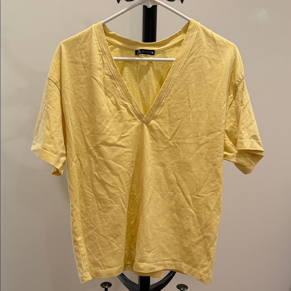 Zara Yellow V-Neck T-Shirt